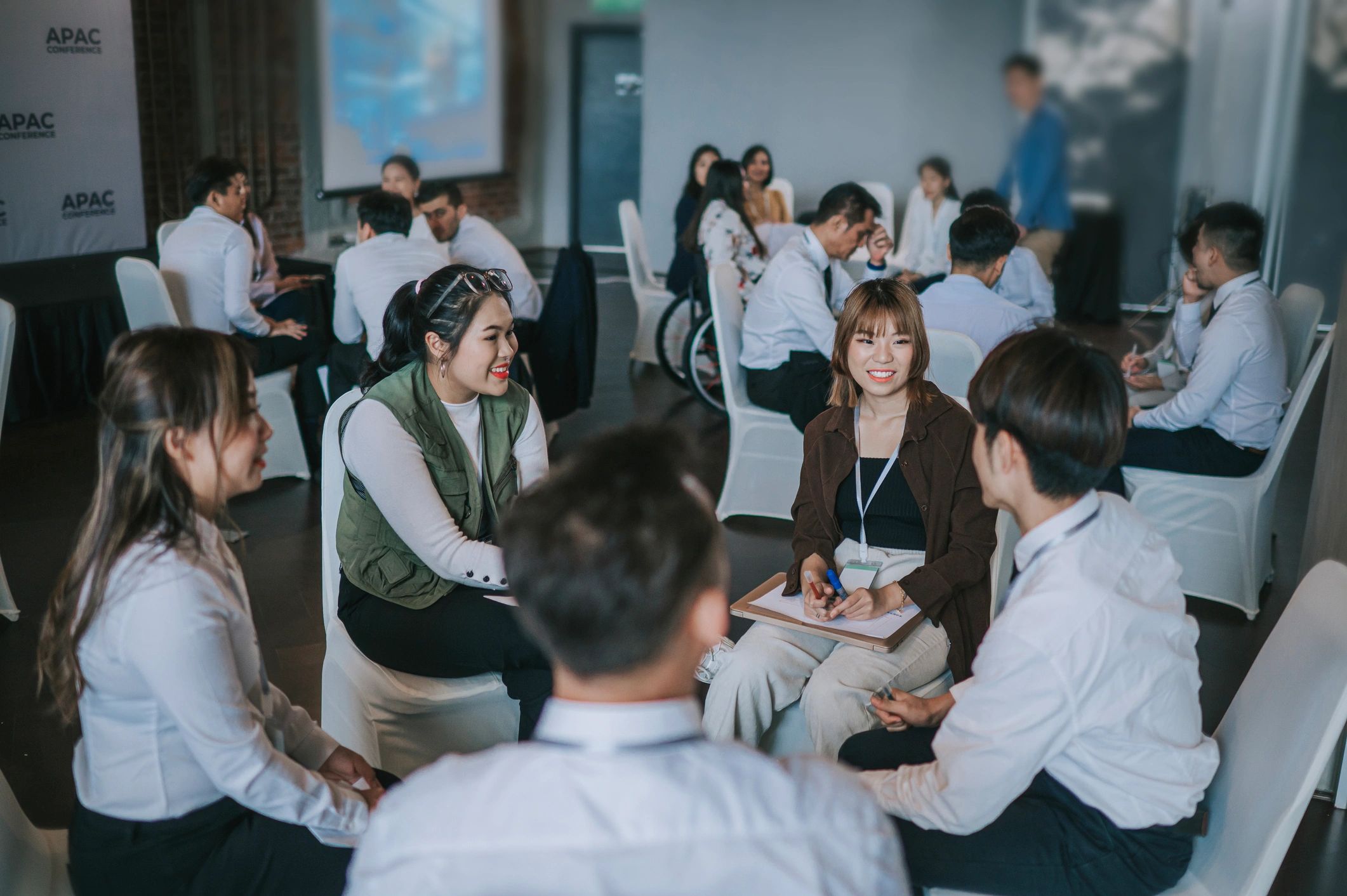 Leaders collaborating in a design thinking workshop